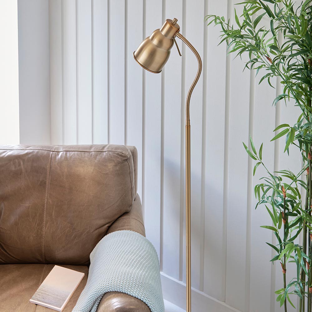 Canton Metal Floor Lamp In Brushed Aged Brass