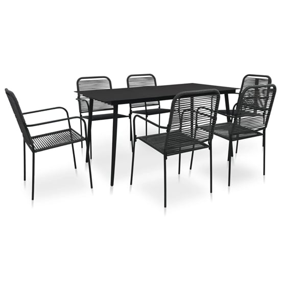 Product photograph of Canton Rope And Steel 7 Piece Outdoor Dining Set In Black from Furniture in Fashion