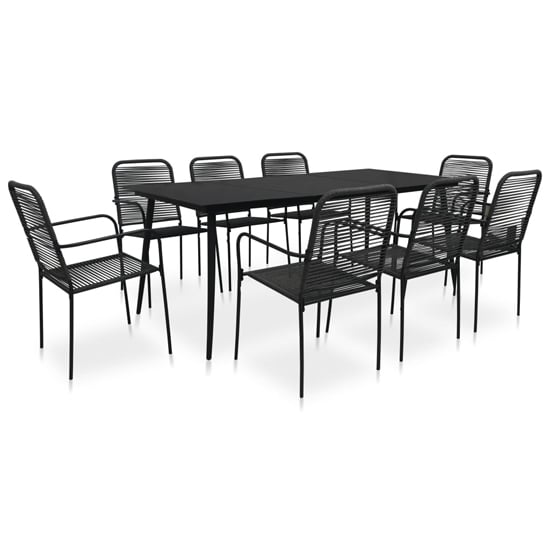 Product photograph of Canton Rope And Steel 9 Piece Outdoor Dining Set In Black from Furniture in Fashion