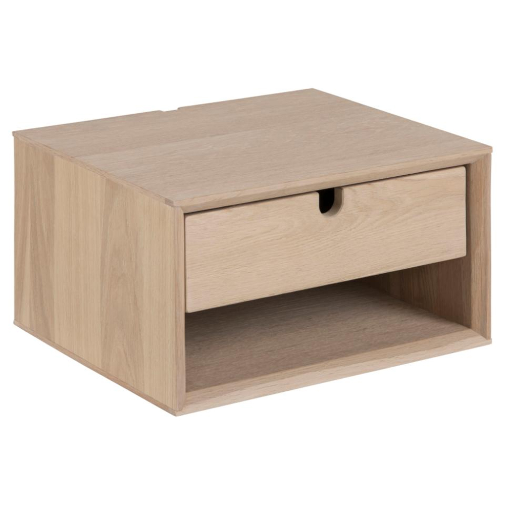 Canton Small Wooden Wall Hung Bedside Cabinet In White Oak