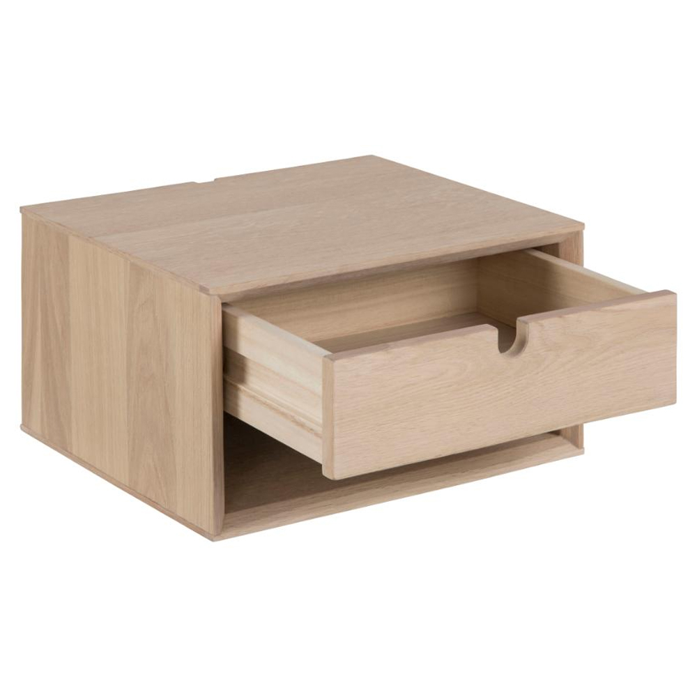 Canton Small Wooden Wall Hung Bedside Cabinet In White Oak