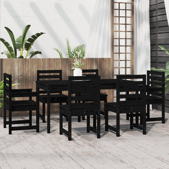 Canton Solid Wood Pine 7 Piece Garden Dining Set In Black Furniture