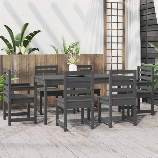 Canton Solid Wood Pine 7 Piece Garden Dining Set In Grey Furniture in