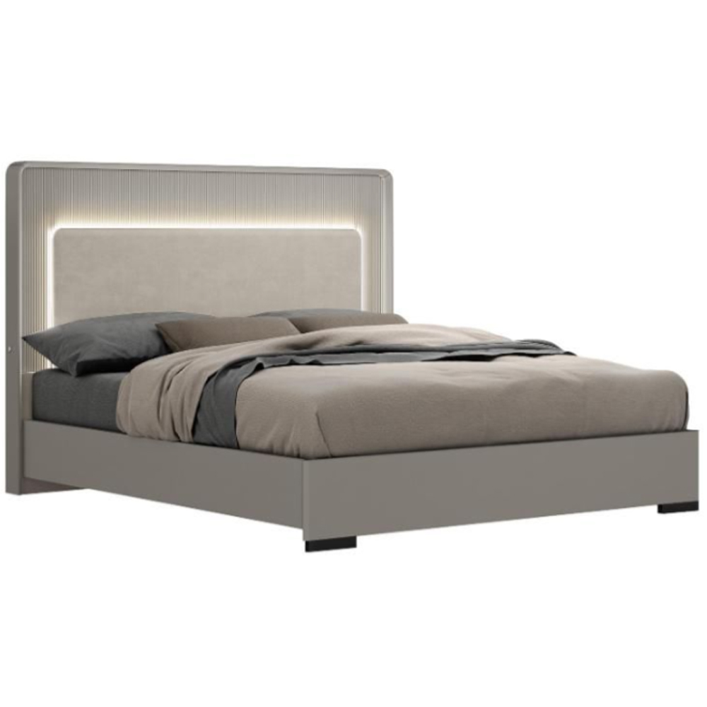 Canton Velvet King Size Bed In Flannel Grey With LED
