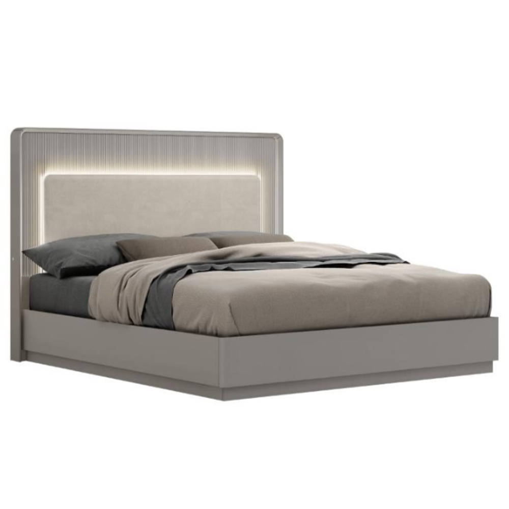 Canton Velvet Ottoman Storage Super King Size Bed In Grey With LED