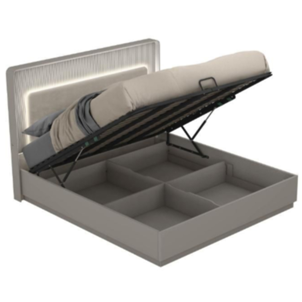 Canton Velvet Ottoman Storage Super King Size Bed In Grey With LED