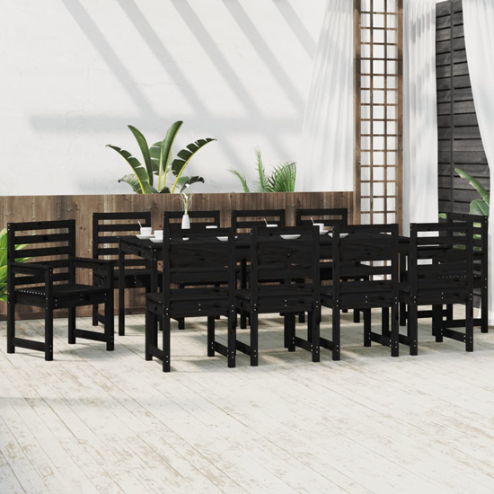 Canton Solid Wood Pine 11 Piece Garden Dining Set In Black Furniture in Fashion