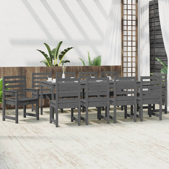 Canton Solid Wood Pine 11 Piece Garden Dining Set In Grey Furniture