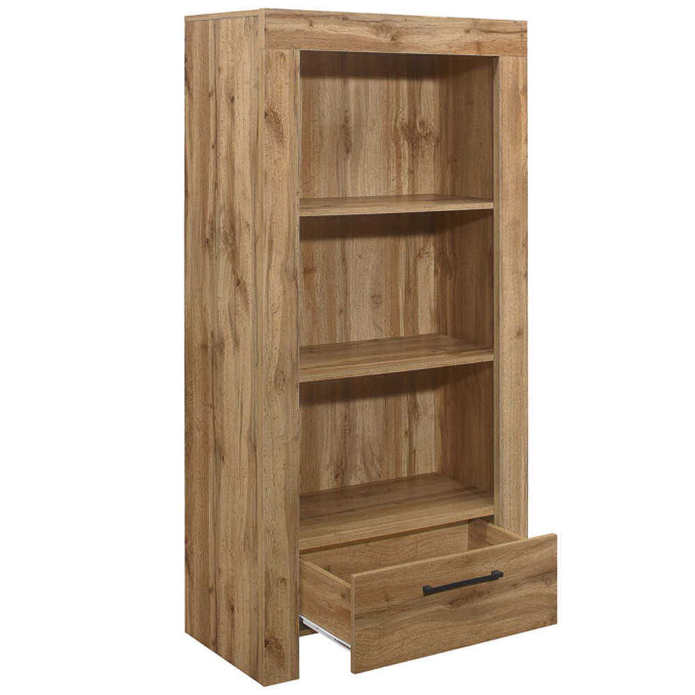 Canton Wooden Bookcase With 3 Shelves And 1 Drawer In Oak