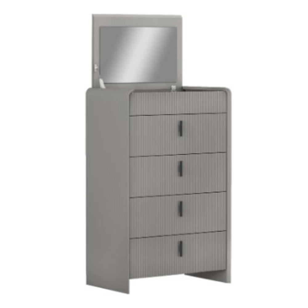 Canton Wooden Chest Of 4 Drawers With Mirror In Flannel Grey