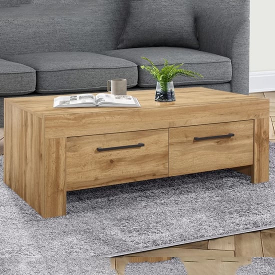 Product photograph of Canton Wooden Coffee Table With 4 Drawers In Oak from Furniture in Fashion