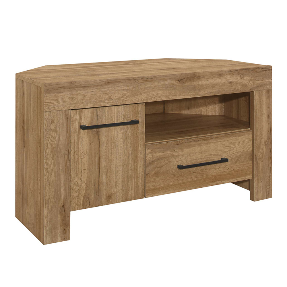 Canton Wooden Corner TV Stand With 1 Door 1 Drawer In Oak