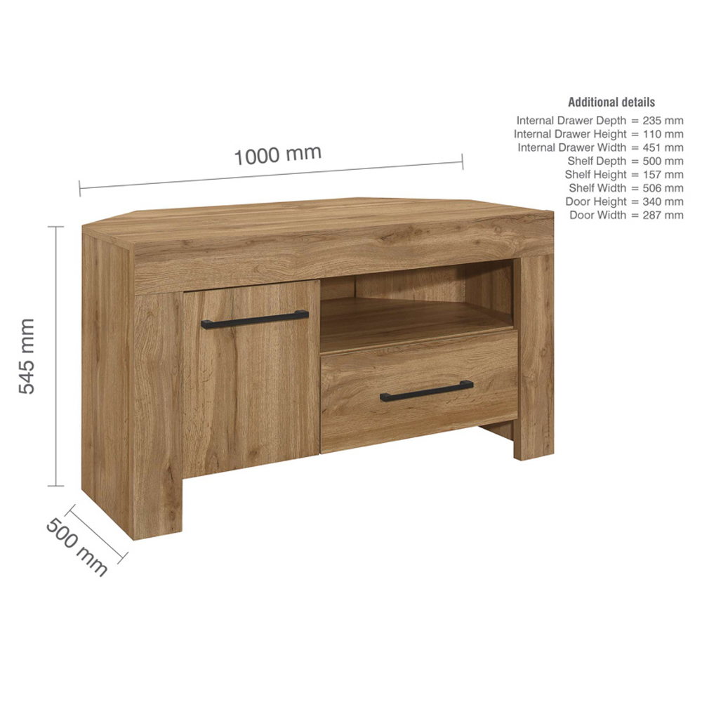 Canton Wooden Corner TV Stand With 1 Door 1 Drawer In Oak