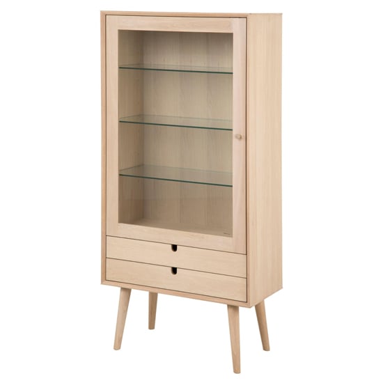 Photo of Canton wooden display cabinet 1 door 2 drawers in oak white