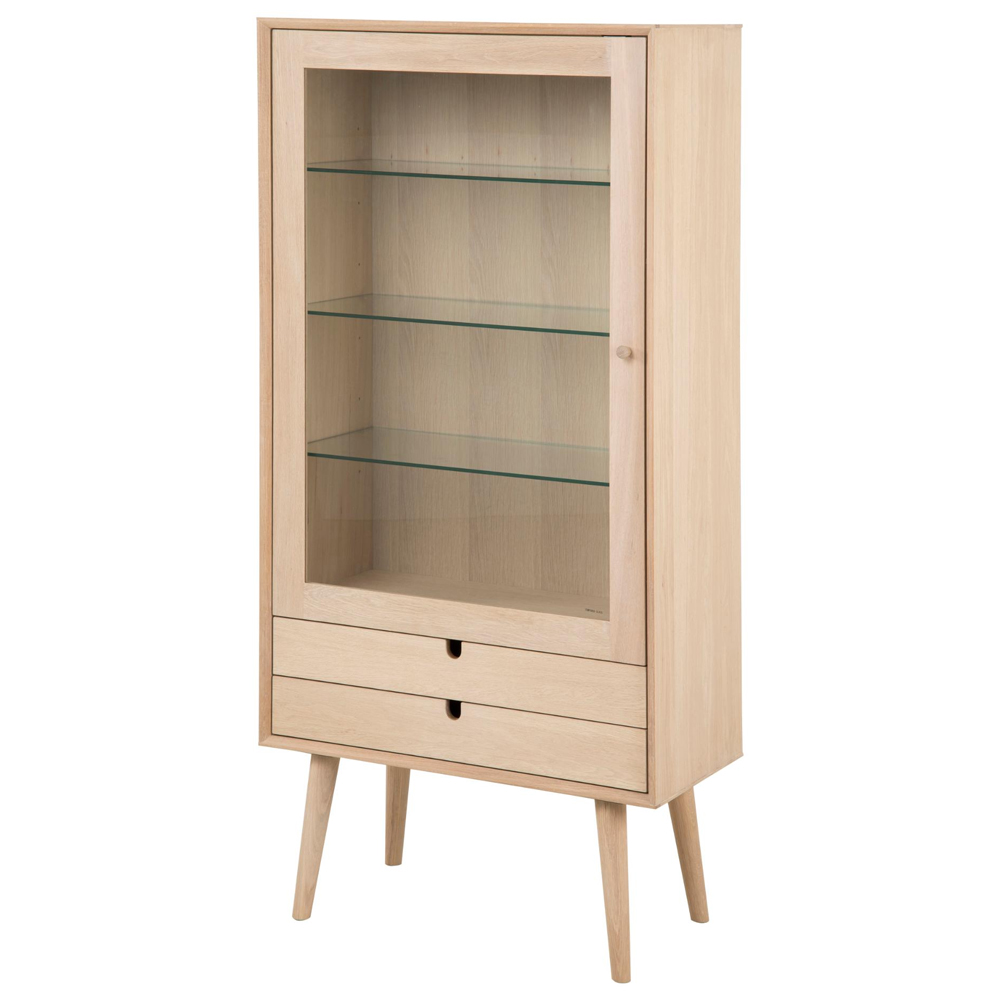 Canton Wooden Display Cabinet With 1 Door 2 Drawers In White Oak