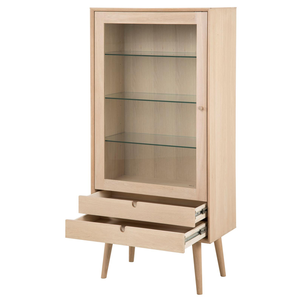 Canton Wooden Display Cabinet With 1 Door 2 Drawers In White Oak