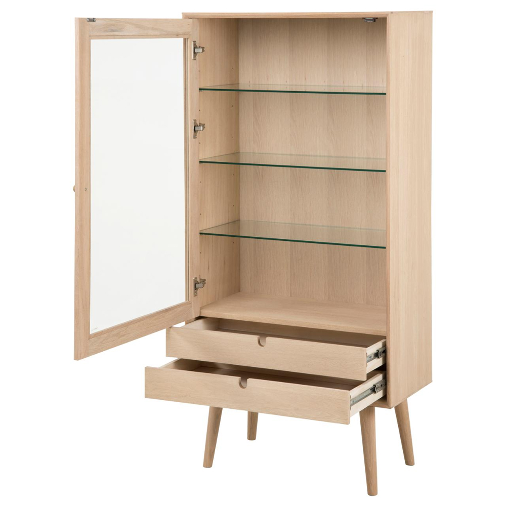 Canton Wooden Display Cabinet With 1 Door 2 Drawers In White Oak