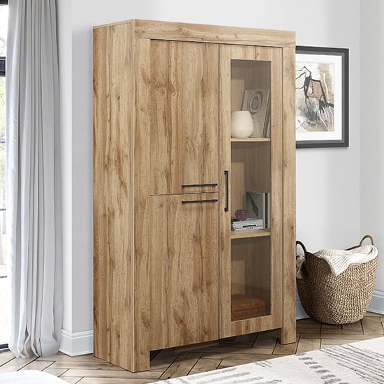 Product photograph of Canton Wooden Display Cabinet With 2 Doors In Oak from Furniture in Fashion