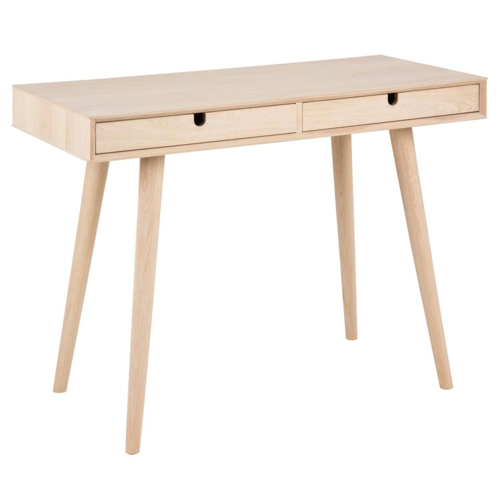Canton Wooden Laptop Desk With 2 Drawers In White Oak