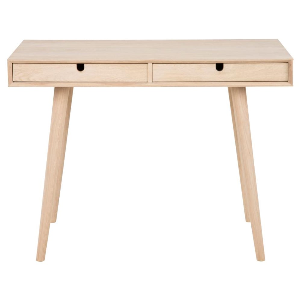 Canton Wooden Laptop Desk With 2 Drawers In White Oak