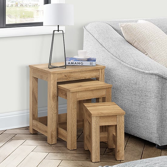Product photograph of Canton Wooden Nest Of 3 Tables In Oak from Furniture in Fashion