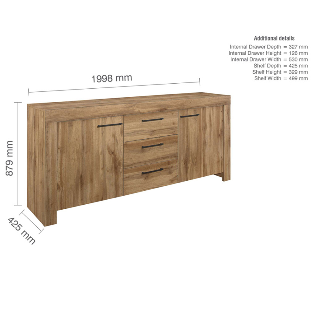 Canton Wooden Sideboard With 2 Doors 3 Drawers In Oak