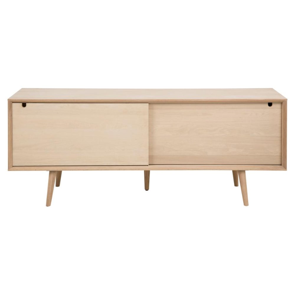 Canton Wooden Sideboard 2 Sliding Doors 5 Drawers In White Oak