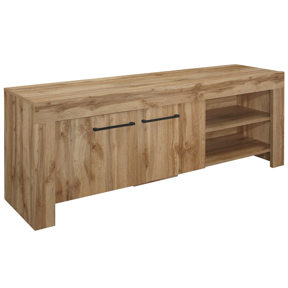 Canton Wooden TV Stand With 2 Doors 2 Shelves In Oak