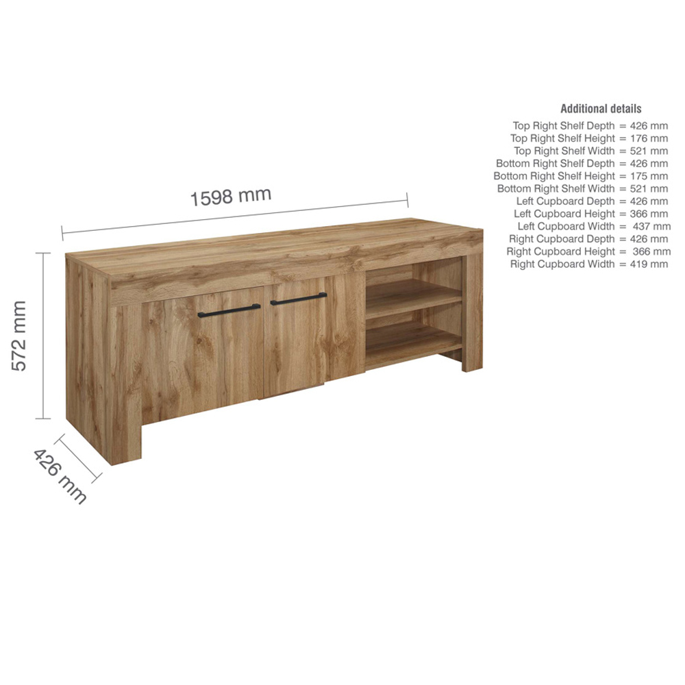 Canton Wooden TV Stand With 2 Doors 2 Shelves In Oak