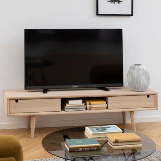 Photo of Canton wooden tv stand with 2 doors in oak white