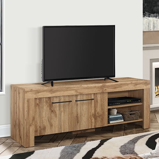 Photo of Canton wooden tv stand with 2 doors in oak