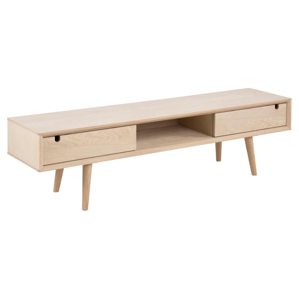 Canton Wooden TV Stand With 2 Sliding Doors In White Oak