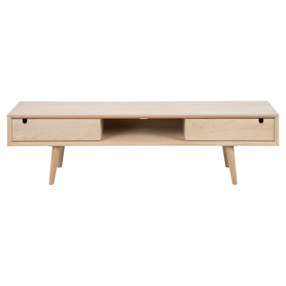Canton Wooden TV Stand With 2 Sliding Doors In White Oak