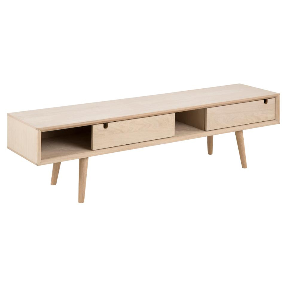 Canton Wooden TV Stand With 2 Sliding Doors In White Oak