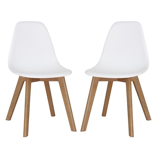 Canum White Plastic Dining Chairs With Beech Legs In Pair