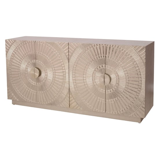 Product photograph of Canvey Wooden Sideboard With 4 Embossed Metal Doors In Silver from Furniture in Fashion