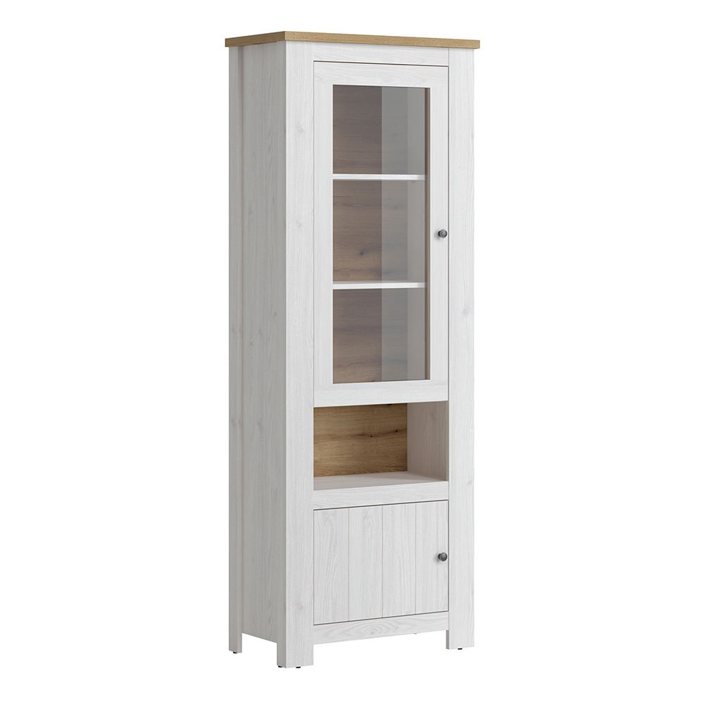 Canyon LED Tall Wooden Display Cabinet With 2 Doors In White Oak