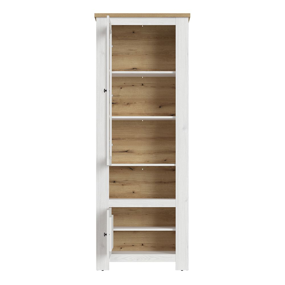 Canyon LED Tall Wooden Display Cabinet With 2 Doors In White Oak
