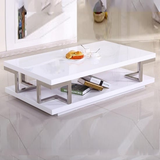 Photo of Caoimhe white high gloss coffee table with stainless frame