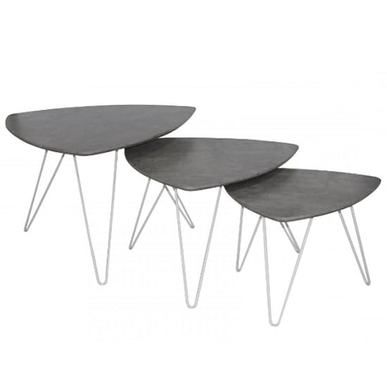 Capella Wooden Nest Of 3 Tables With White Metal Legs In Stone