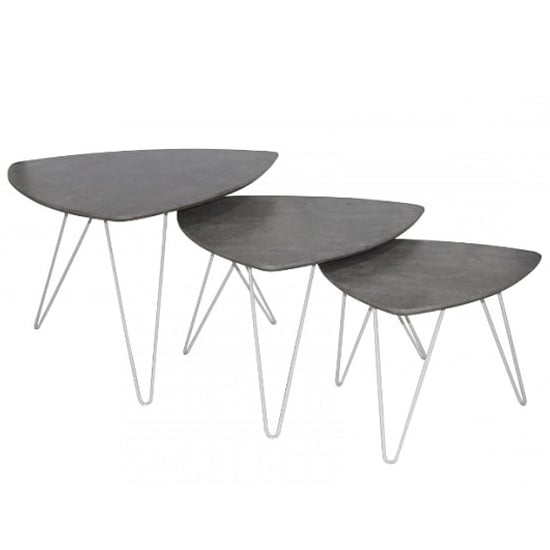 Read more about Capella wooden nest of 3 tables with white metal legs in stone