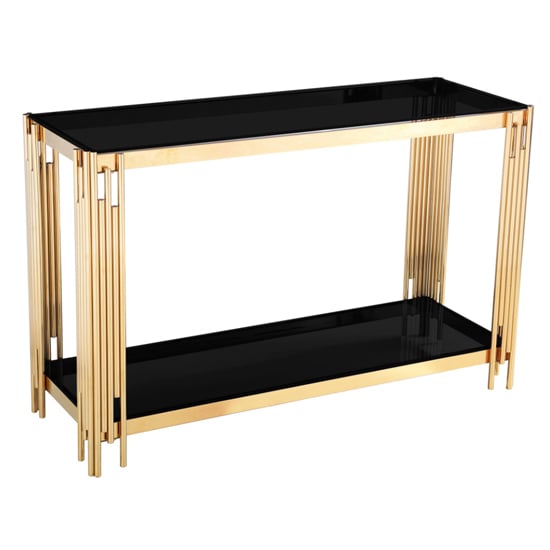 Read more about Cappy black glass console table with gold metal frame