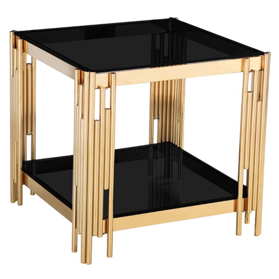 Cappy Black Glass Lamp Table With Gold Metal Frame