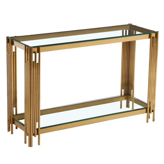 Cappy Clear Glass Console Table With Gold Metal Frame