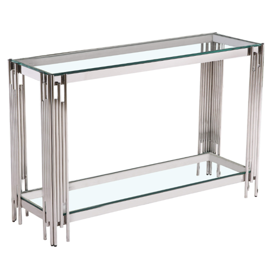 Cappy Clear Glass Console Table With Silver Metal Frame