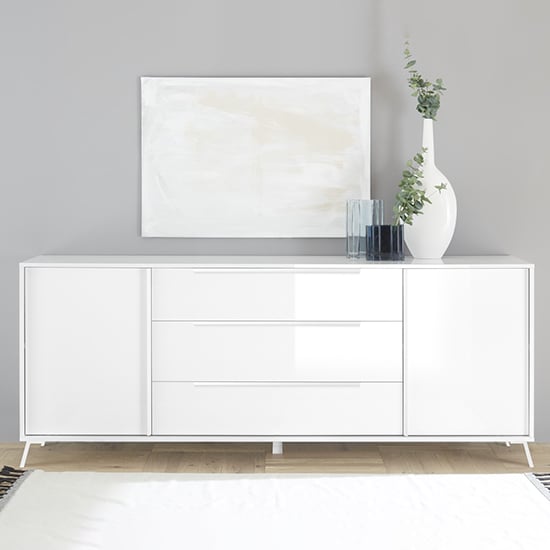 Cappy High Gloss Sideboard With 2 Doors 3 Drawers In White