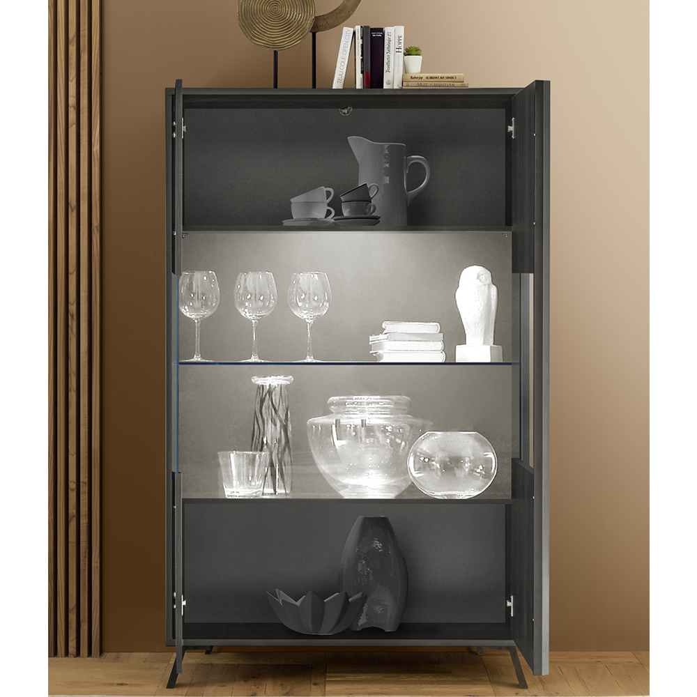 Cappy Wooden Display Cabinet With 2 Doors In Black And LED