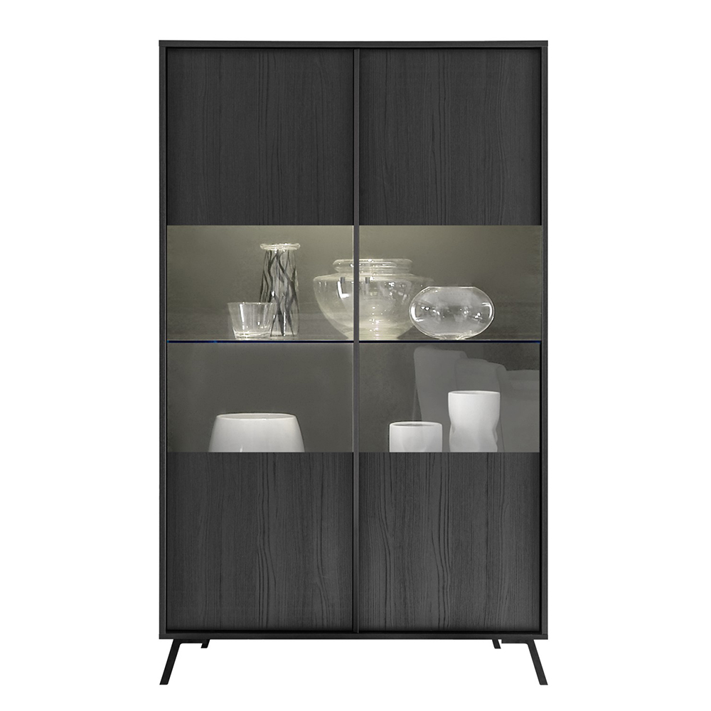 Cappy Wooden Display Cabinet With 2 Doors In Black And LED