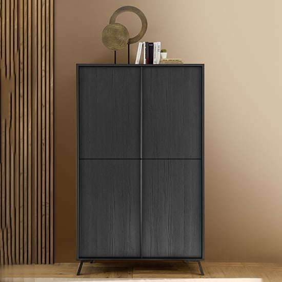 Product photograph of Cappy Wooden Highboard With 4 Doors In Black Ash from Furniture in Fashion