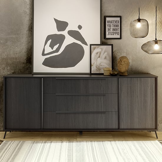 Product photograph of Cappy Wooden Sideboard With 2 Doors 3 Drawers In Black Ash from Furniture in Fashion
